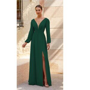Emerald Plunge Dress with Sleeve Size: 16, Style 22142